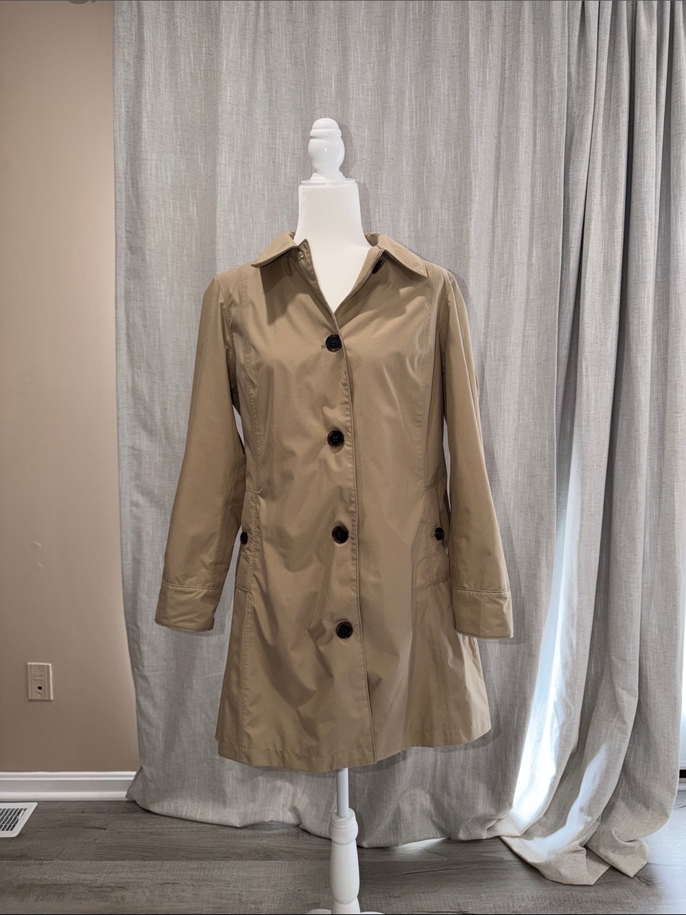 Lands' End Khaki Trench Coat with Dark Buttons